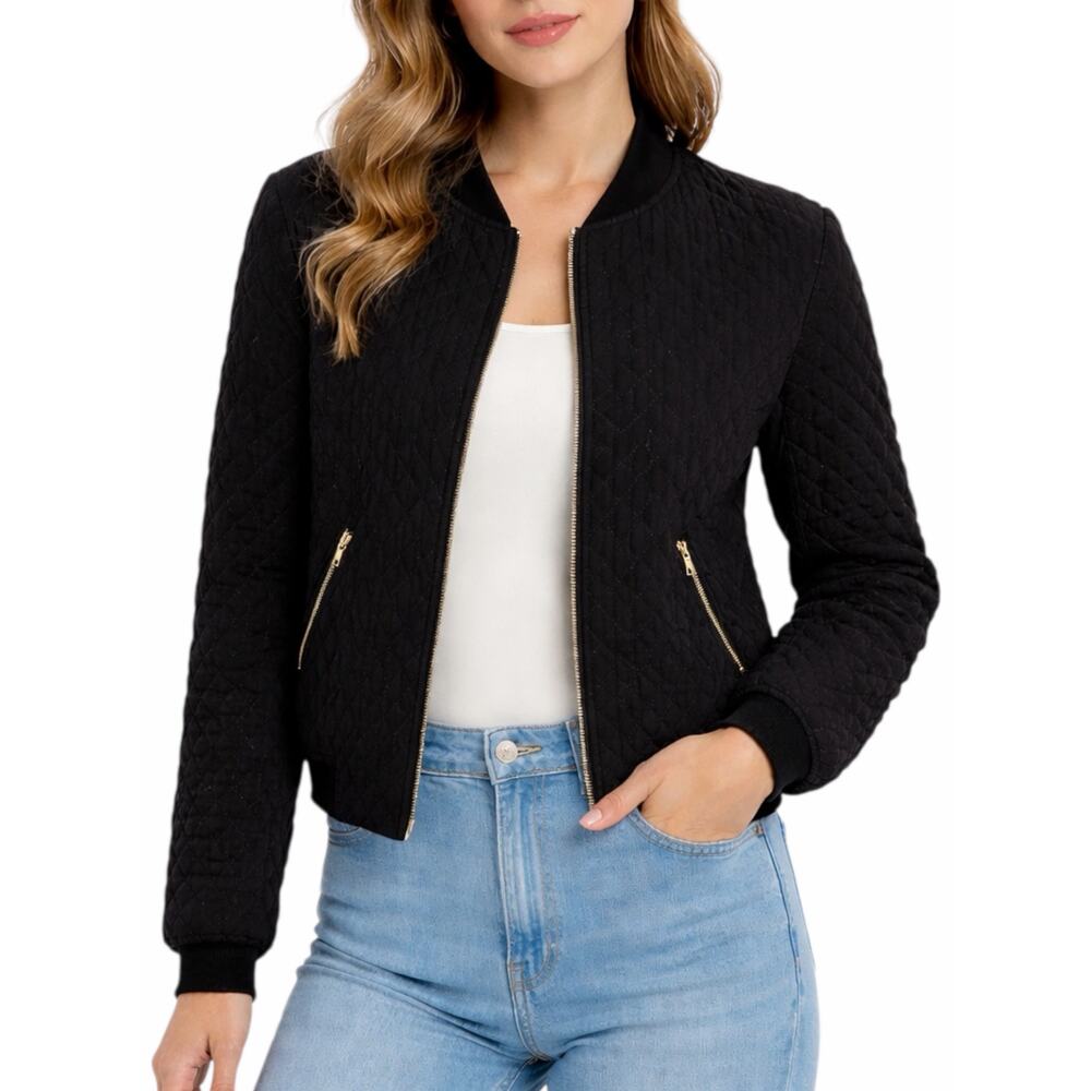 Maje Black Quilted Front Zip Cropped Bomber Jacket Size 38/ US size 2